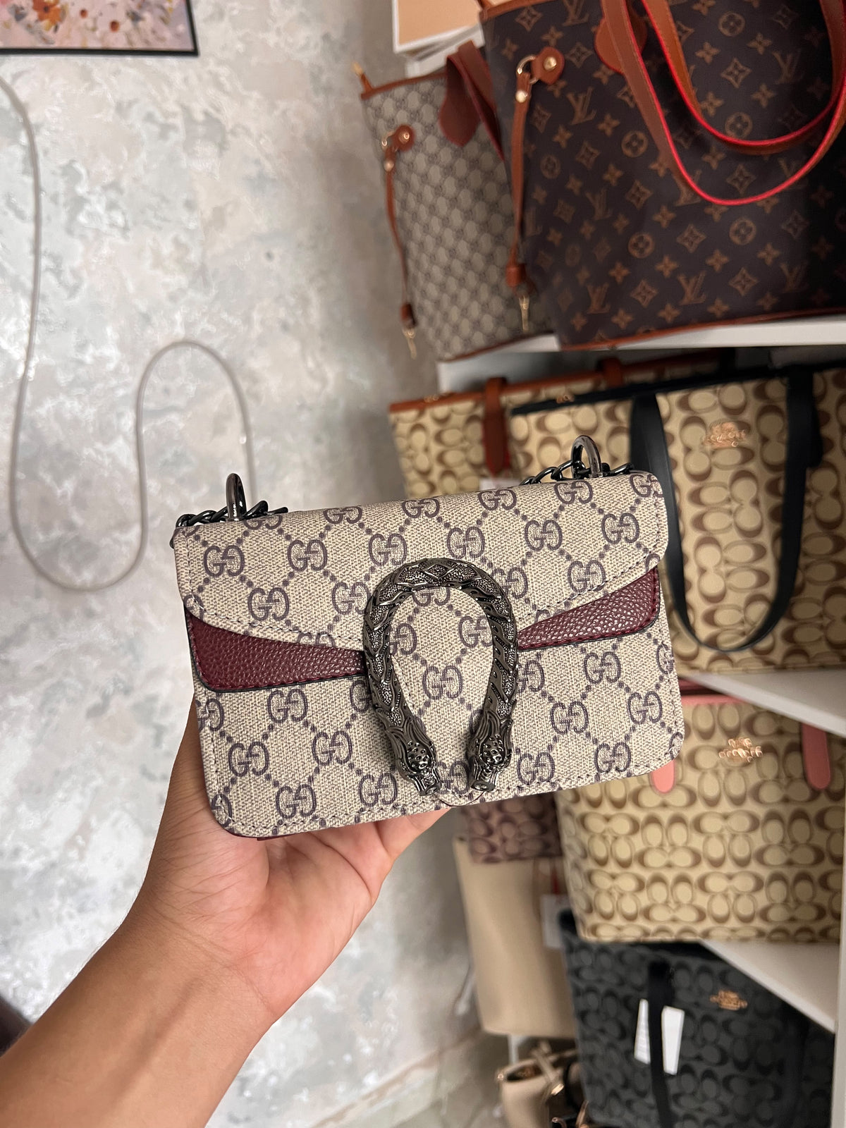 MINI GUCCI BORDEAU AVEC LA HOUSSE